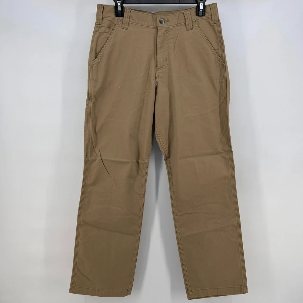 Carhartt BN2291 M Mens Khaki Rugged Flex Relaxed Fit Canvas Work Pants 30x30 New - Picture 2 of 10